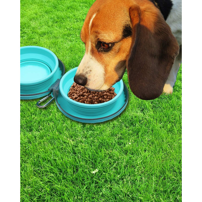 Складні миски для собак KALLAK з силікону (2 шт.) з кейсом для подорожей - для води та корму, нековзні, розкладні, для маленьких та великих собак