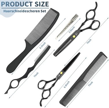 Набір професійних перукарських ножиць PURPLEBIRD: 10 шт. (чорний). Ножиці для стрижки та фінальної обробки волосся з нержавіючої сталі. Ідеально для перукарів, барберів та початківців.