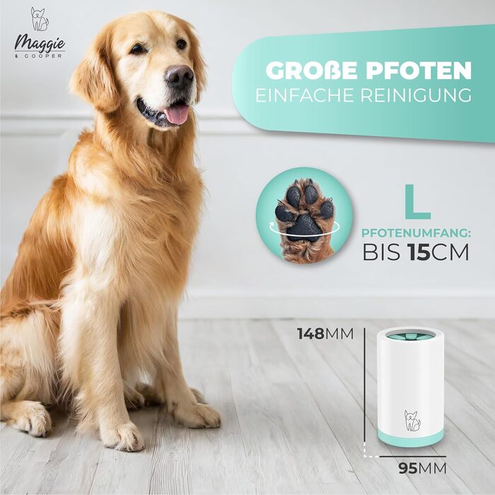 Очисник для лап тварин Maggie & Cooper (L, зелений) | для чистих лап | з мікрофібровою рукавичкою | 2 розміри | придатний для миття в посудомийній машині | м'які щітки