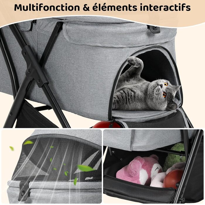 Візок для собак та котів MAMIZO, складний, до 20 кг, сірий