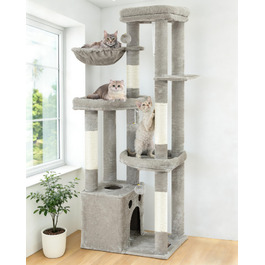 Комплекс для котів Kratzbaum XL 170 см: Дряпка-стовп, будиночок, платформа, гамак - Сірий котячий будинок