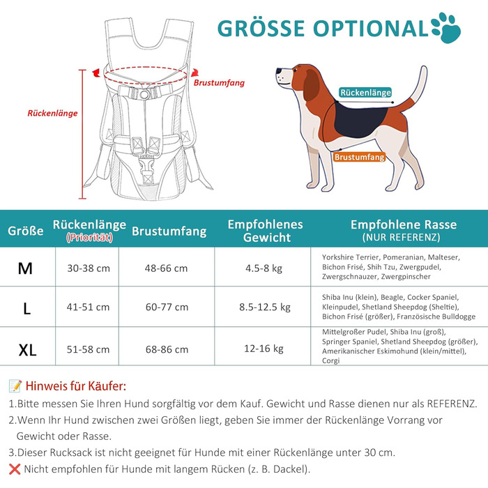 Рюкзак для собак середніх порід ALLSOPETS, регульований, легкий, для піших прогулянок, велосипеда, подорожей та кемпінгу (Хакі, XL)
