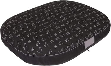 Кругла лежанка для собак Oval - 70x50x15 см, чорна з візерунком, водонепроникна, для собак маленьких, середніх та великих порід