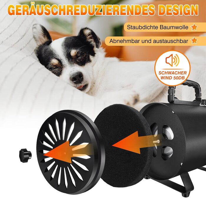 Сушарка для собак 3500W, тиха, професійна, з 4 насадками, для грумінгу та догляду за тваринами