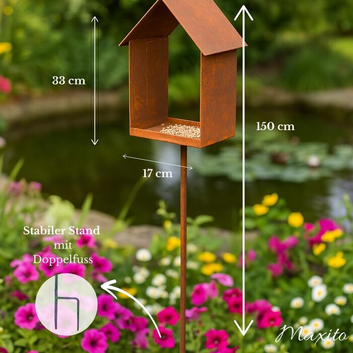 Пташник Maxito на стійкій підставці, 120 см, з металу, для саду, стійкий до погодних умов, декор для саду