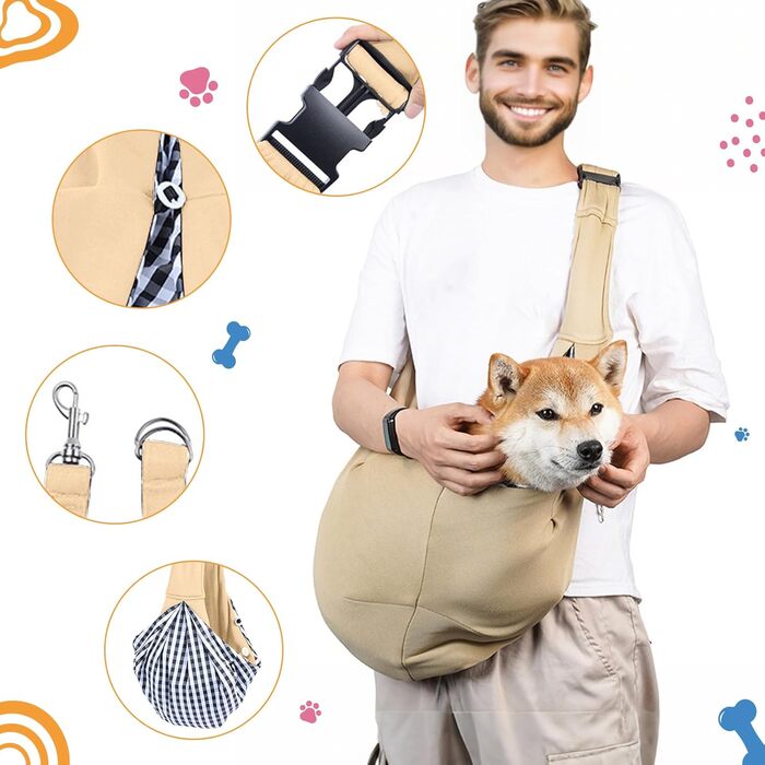 Сумка-переноска для собак Sertay, регульована, реверсивна, для щоденних прогулянок та покупок (Хакі)