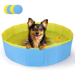 Басейн для собак Nobleza: складаний, 80x20 см, блакитний та жовтий, для великих та маленьких собак та котів