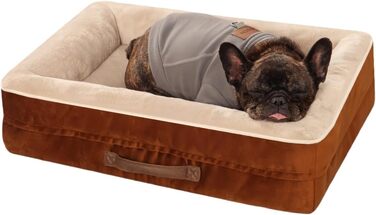 Ортопедичне ліжко для собак середніх порід, кошик для собак, що можна прати, з піною у формі яйця, вологостійкий диван для собак з неслизьким дном та чотиристоронні подушки (Коричневий, 61x46x15см)