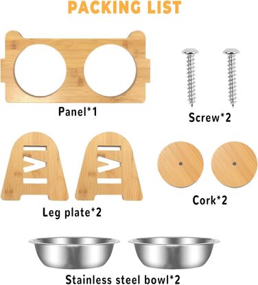 Набір мисок для собак та котів SilverChry: підняті миски з нержавіючої сталі, регульована висота, бамбукова годівниця, 2 шт.
