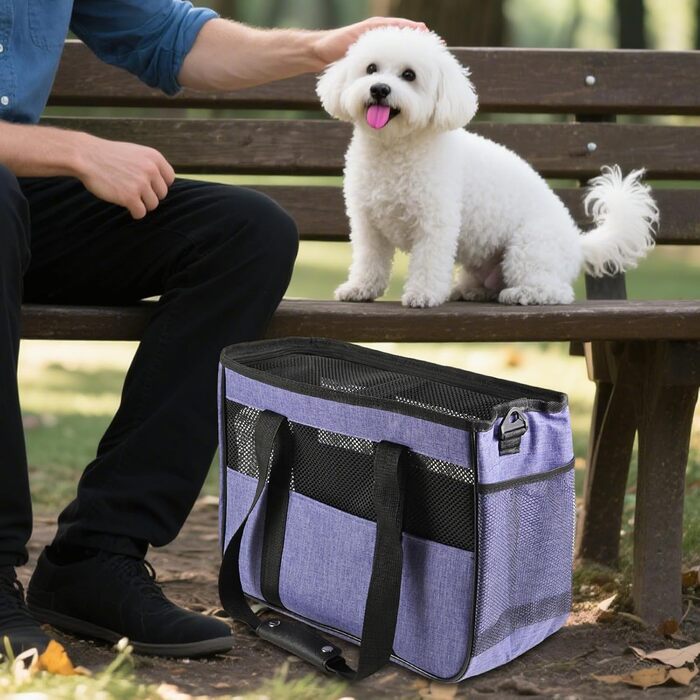 Сумка-переноска для собак маленьких порід | Сумка для подорожей та активного відпочинку – безпечний перенос тварин на плечі, для відпочинку, кемпінгу, подорожей, пікніків та прогулянок (фіолетовий)