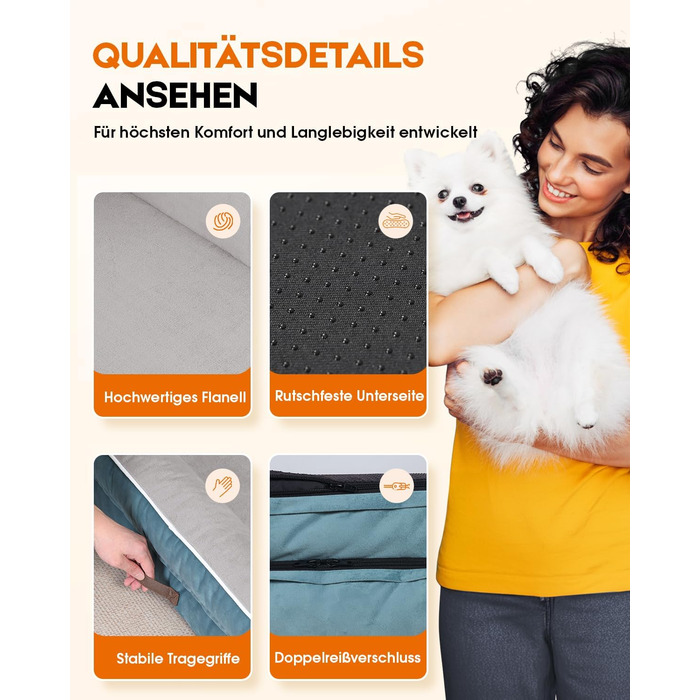 Ортопедичне ліжко для собак XL, корзина для собак, що можна прати, з яєцеподібною піною, водонепроникний диван для собак з неслизьким дном та чотиристоронньою подушкою (117x76x19 см, блакитний)