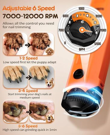Шліфувальник кігтів для собак Gimars з 6 швидкостями, LED-підсвічуванням та USB-зарядкою. Оранжевий/західний колір (Sunset Chevron)