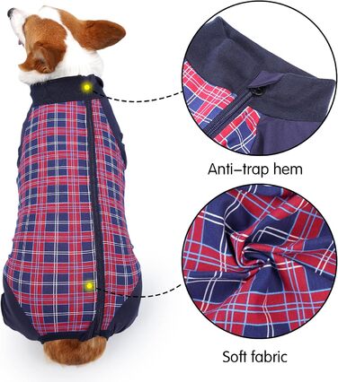 Корпус для собак після операції Heywean: знімна сорочка для собак з блискавкою, для собак після кастрації (для сук та самців), післяопераційний одяг для собак, піжама для собак (XXXL, червоний в клітинку)