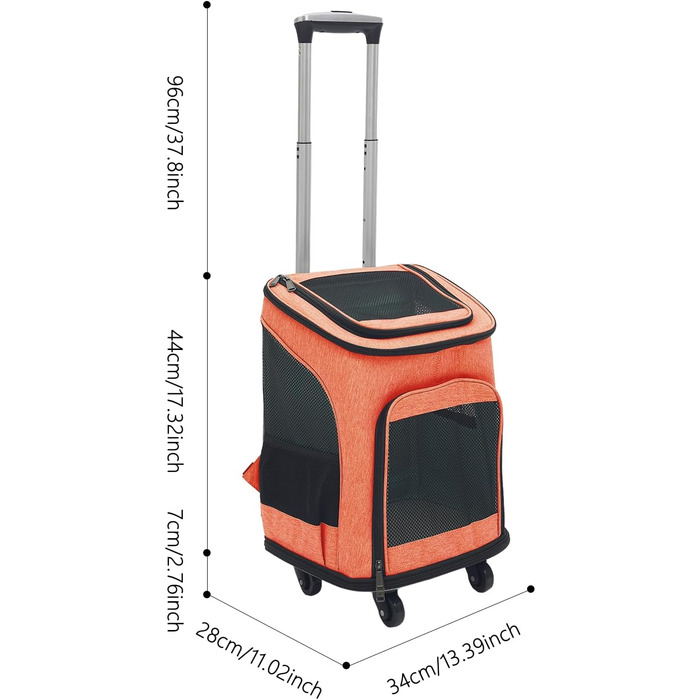 Транспортна переноска для собак та котів з колесами, складана, рюкзак для тварин з телескопічною ручкою, переноска для великих котів та маленьких собак з дихаючою сіткою, рюкзак для домашніх тварин до 9 кг (Помаранчевий)