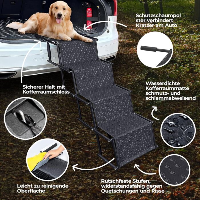 Рампа для собак у багажник авто з захистом, 4 сходинки, 55–76 см, до 70 кг, складана, з килимком