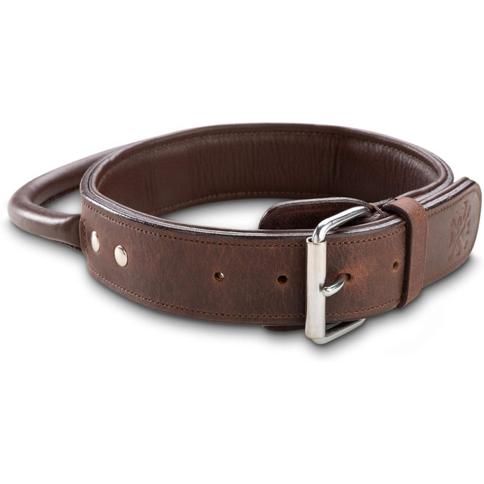 Преміум шкіряний нашийник для собак Джек Рассел з ручкою - міцний нашийник з натуральної шкіри буйвола Jack (L) (48.0-60.0см)