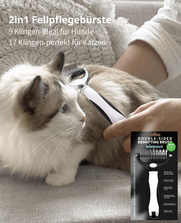 Щітка для собак та котів - двостороння щітка для видалення підшерстка та вичісування, 17/9 зубців, ручка Pinguin, для довгої та короткої шерсті, м'який догляд за шерстю та видалення підшерстка