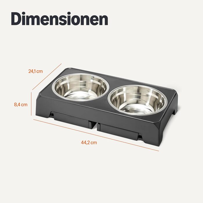 Підставка для мисок для собак Amazon Basics, регульована висота, нержавіюча сталь, протиковзна, годівниця для домашніх тварин, 44 x 24 x 30,5 см, чорна