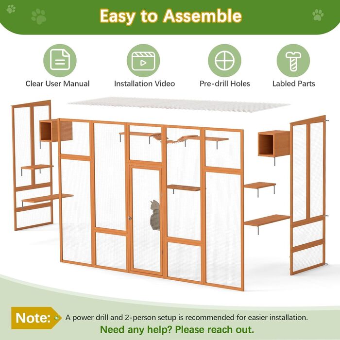 Catio Coziwow 264.2 см - великий вольєр для котів на вулицю, багатоповерховий, з водонепроникним дахом, оранжевий