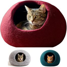 Кігтеточка-будиночок для котів XL, з вовни Romney, бордовий колір