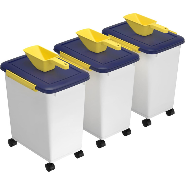 Контейнер для корму для собак Cetomo, 32L, 3 шт. з місткістю 10L кожний, з роликами, силіконовим ущільнювачем та совочками