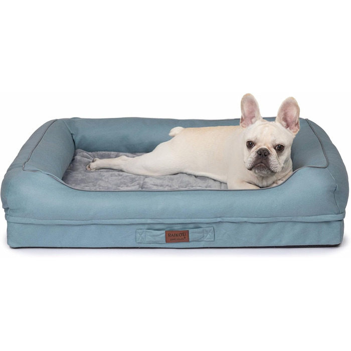 Лягушкове ліжко для собак Raikou з знімним подушкою, м'яке та миється – місце для сну, подушка для собак, собаче ліжко, килимок для собак - високоякісне ліжко для тварин для вашого вірного друга. (Блакитний, 80 * 60 * 7 см)