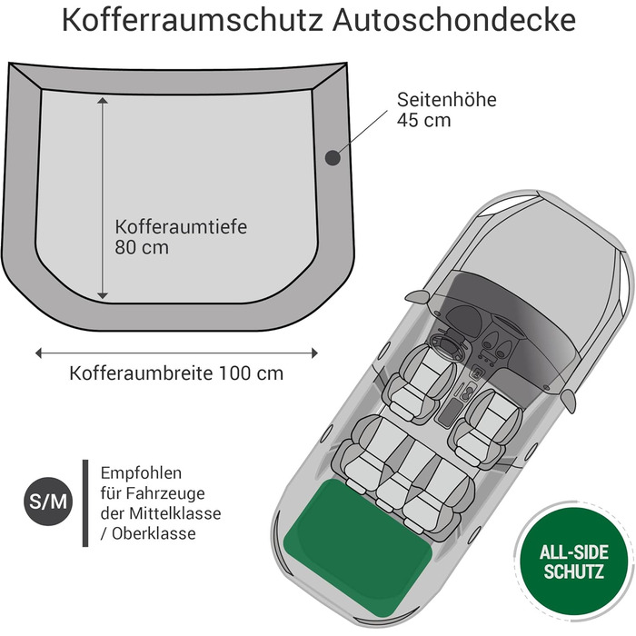 Захист для багажника автомобіля Doctor Bark для собак з захистом краю вантажного люка, миючий та без запаху, комфортний захист з усіх боків для SUV, універсалів та мінівенів (Розмір S/M - 80x100 см/Сірий)