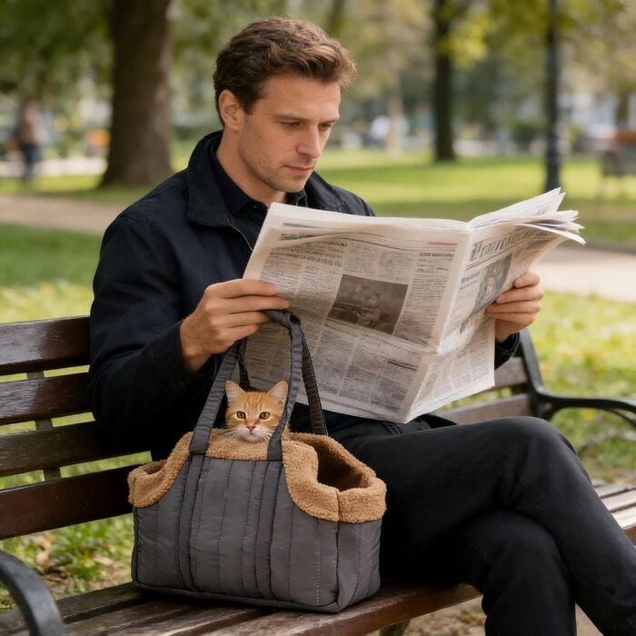 Сумка-переноска для собак і котів, маленьких собак і цуценят, сіра. Зручна, миюча, складна, з безпечним шнуром та широким дном для комфорту.