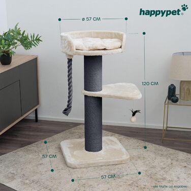 Дряпка для великих котів HAPPYPET Felix, 120 см, преміум-сизаль, стовпи 18 см, стійка для Мейн-кунів