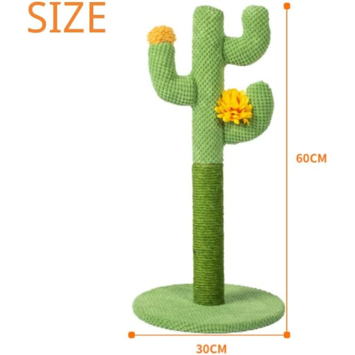 Котячий когтетоп-кактус: стабільний, з натурального сизалю, 30x60 см, зелений