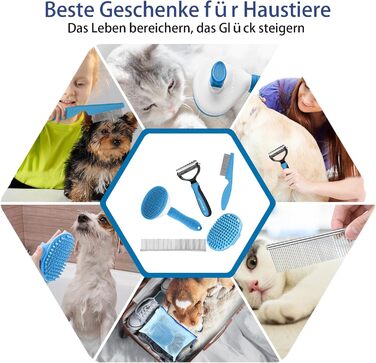 Набір щіток для собак, 5 шт., для грумінгу, самоочищувані, для великих та середніх собак, котів та дрібних тварин, для довгої та короткої шерсті, зменшує випадання шерсті, блакитний