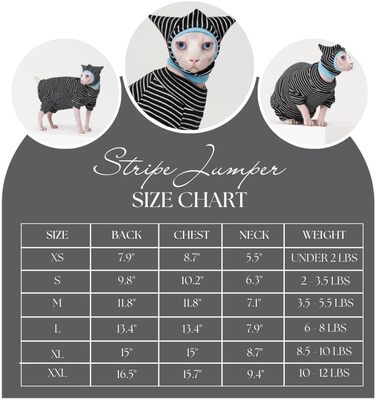 Набір одягу для сфінксів: муфта та сорочка, чорно-білі, дихаючі, розмір Small