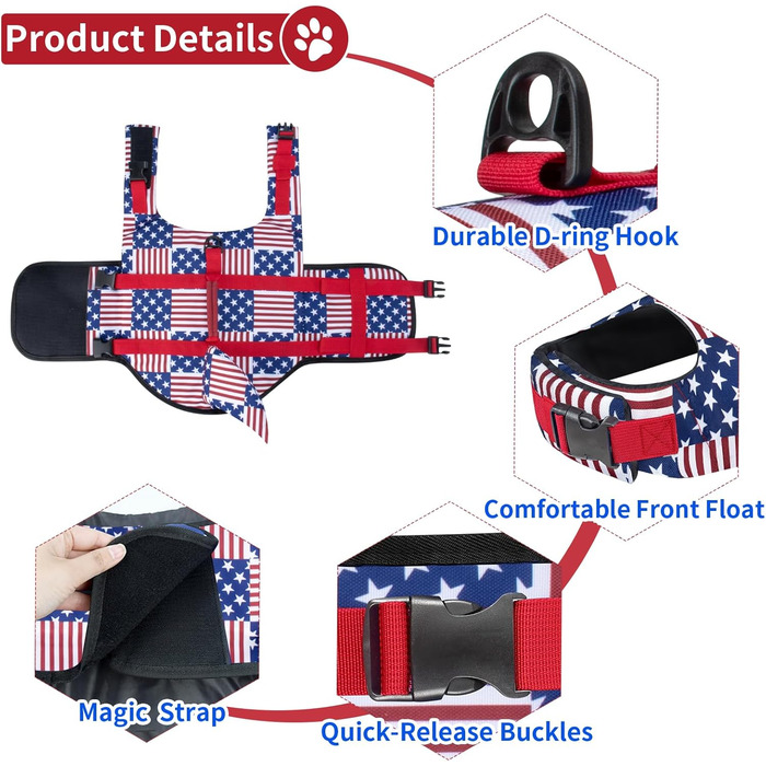 Жилет для плавання собак Malier, Ripstop, висока плавучість, для малих, середніх та великих собак, яскравий, рятувальний, в клітинку, розмір Small