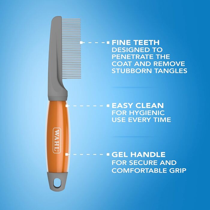 Гребінець для грумінгу Wahl з м'яким гелевим руків'ям, для собак та котів, видаляє ковтуни та вичісує шерсть