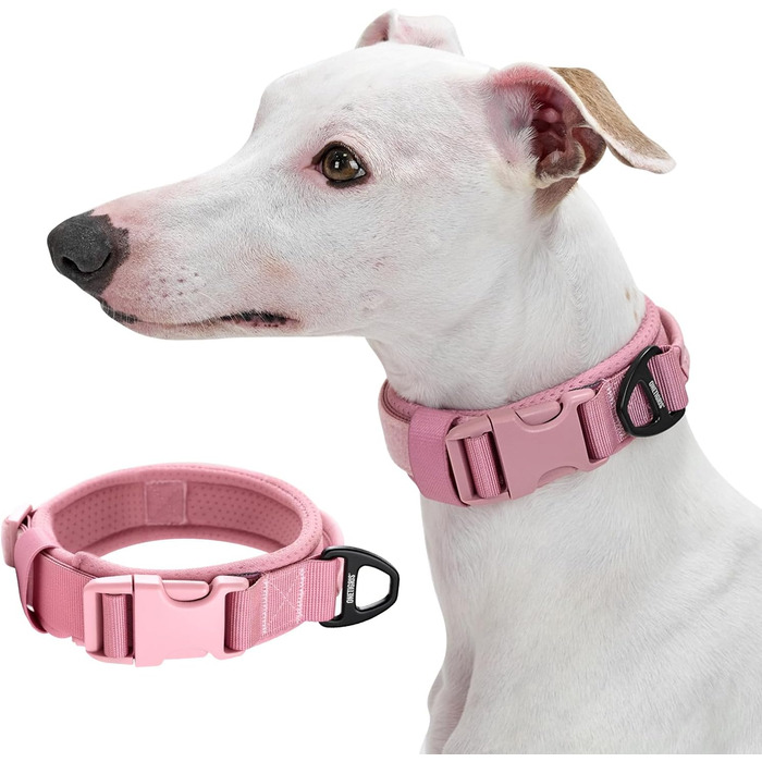 Нашийник для собак OneTigri, тактичний, м'який, з широкою кунттофчасною застібкою та кільцем з алюмінієвого сплаву, (30-40 см), рожевий, XS