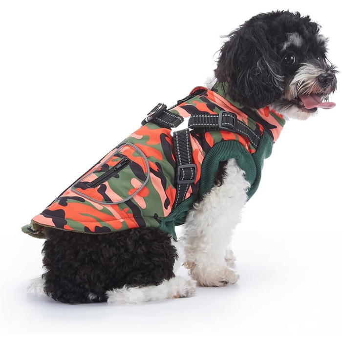 Водонепроникна куртка для собак з шлейкою та жилетом, вітрозахисна, з відбиваючими елементами, для цуценят, маленьких та середніх собак (Помаранчевий, L)