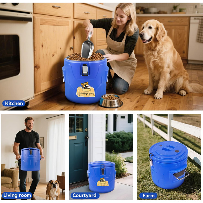 Контейнер для корму для собак та котів 6.8 кг, нержавіюча сталь, герметичний, з мірною ложкою