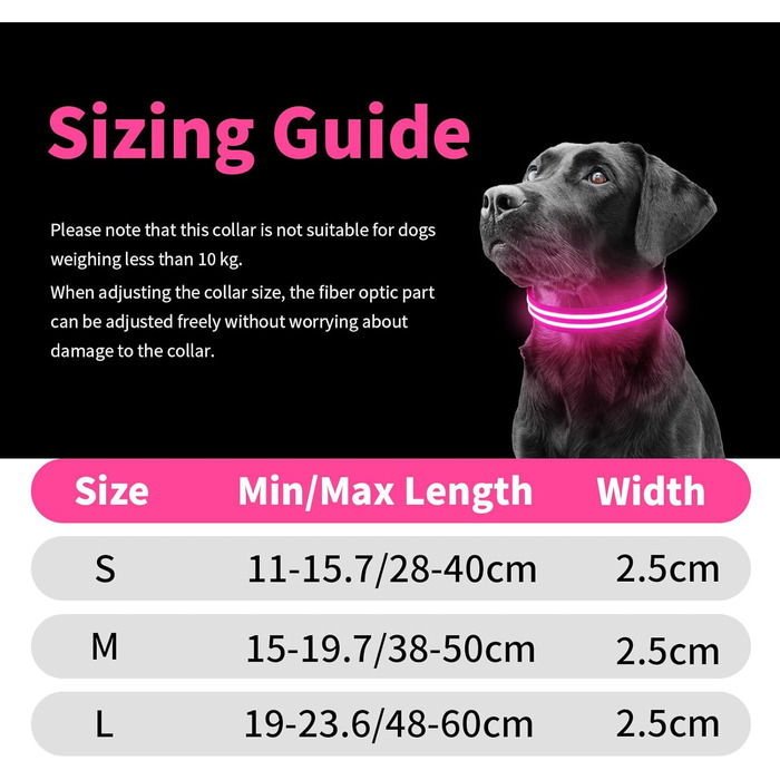 Світлодіодне нашийник для собак PcEoTllar, водонепроникний, 3 режими світіння, для малих, середніх та великих собак, зелений (рожевий)