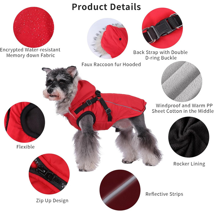 Тепла зимова жилетка для собак з начосом, світловідбиваючими смугами, червона (M)