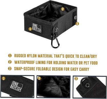 OneTigris Складаний миска для собак 0,9 л - дорожня, для подорожей, тренувань та активного відпочинку | Багаторазова упаковка