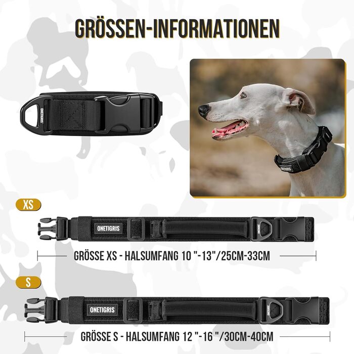 Нашийник для собак OneTigris, тактичний, з ручкою, чорний, S (30-40 см)