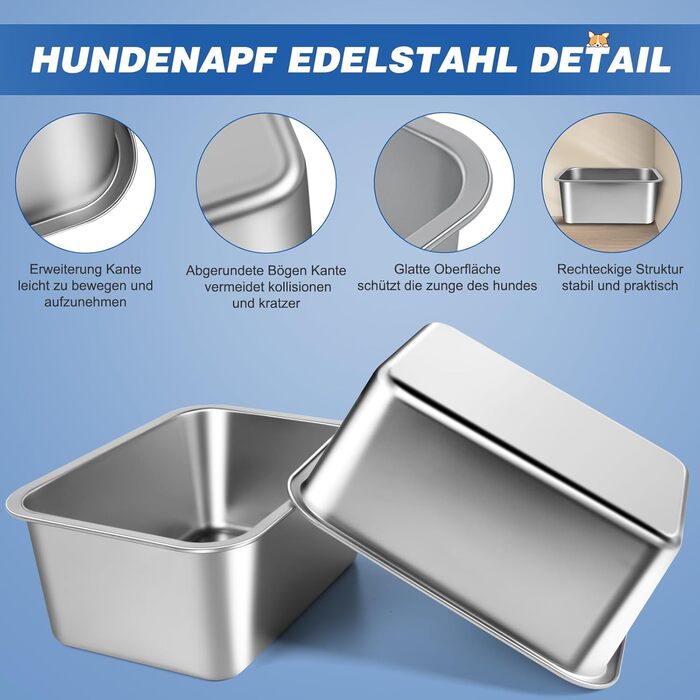 Нержавійна миска для великих собак, 36×27×15 см - миска для води та корму, антиковзаюча, легко миється, для великих та середніх собак