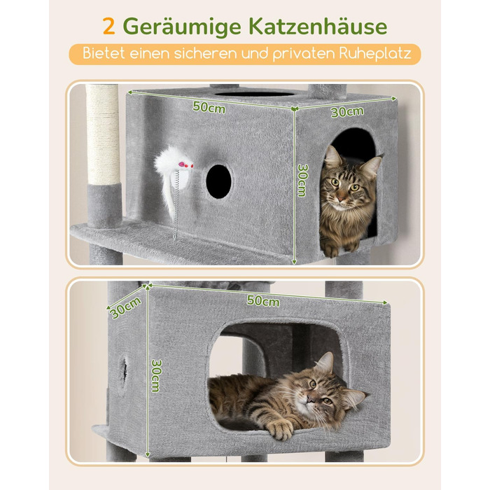 Комплекс для котів Globlazer XXL (204 см) для 3-5 великих котів, колір світло-сірий: будиночки, платформа, гамак, кошик, іграшки