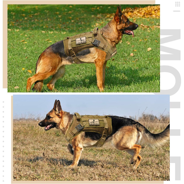 Тактична службова шлейка для собак K9, військова MOLLE-веста, XL (шийний обхват 54,6-62,2 см, грудний 72,1-76,2 см), колір хакі, для тренувань і полювання