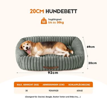 Ортопедичний лежак для собак великих порід, м'який лежак-софа з подушкою для голови, знімний килимок, з ручками (109x76x20 см, темно-сірий)