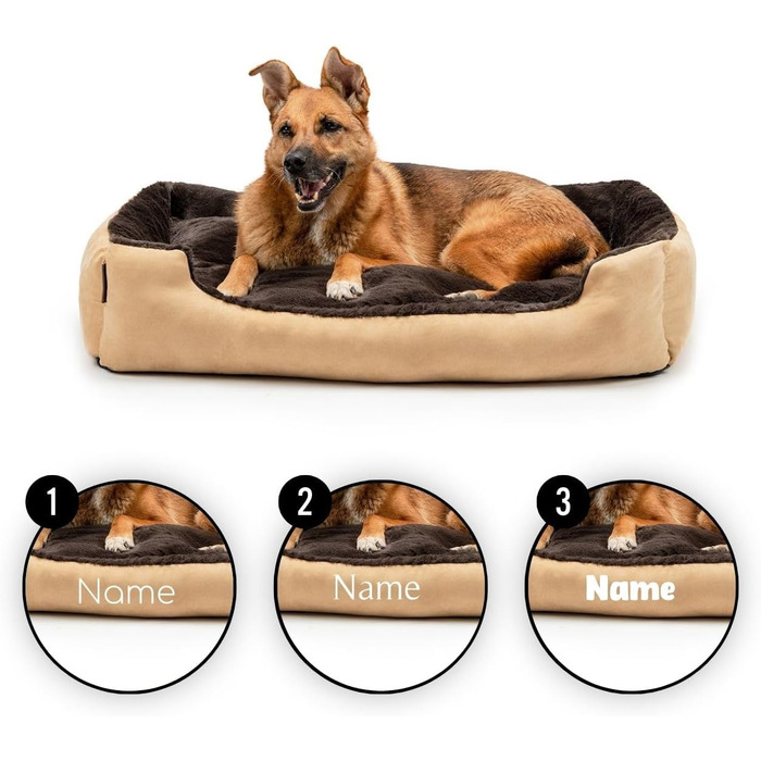 Килимок для собак Lionto з двостороннім подушкою та нековзною основою, міцний лежак для домашніх тварин з глибоким входом, підходить для собак та котів будь-якого віку, 50x37 см, м'який лежак для собак, (Д 90 x Ш 70 x В 20 см (з іменним нанесенням), бежев