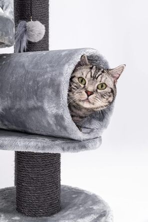 Дряпак для котів Petrebels Victoria 125 см, преміум-якість, сірий, з ігровою трубою, лежанкою, будиночком і стовпами Ø12 см