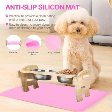 Водонепроникний килимок для годування домашніх тварин з високими бортиками, 55 x 38 см, силіконовий, неслизький, для собак та котів, запобігає розливанню води (рожевий, 48 x 30 см)