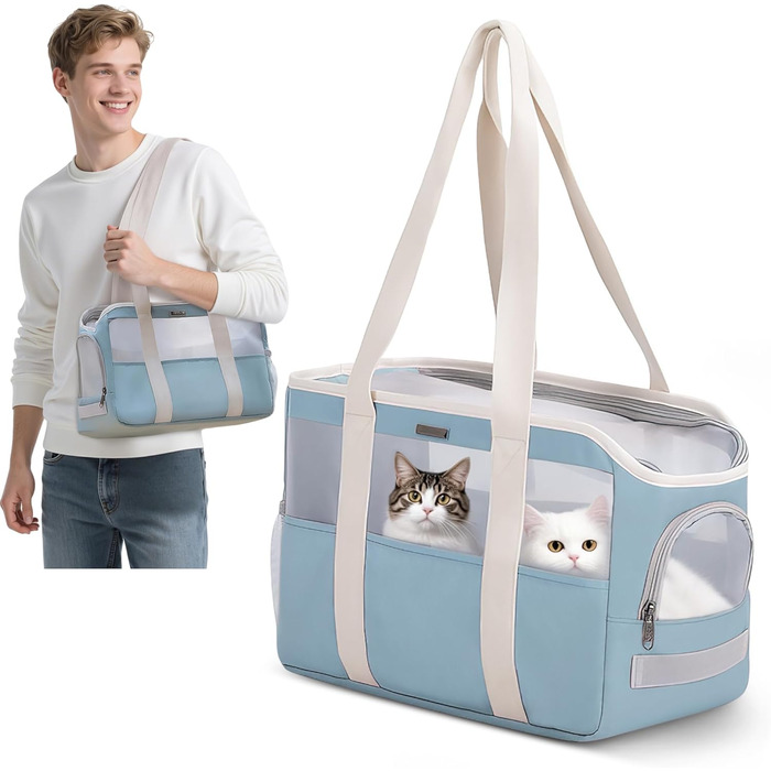 М'яка переноска для собак та котів ALLSOPETS, складана, дихаюча, з поводком, легка, для подорожей, до ветеринара, на вулицю (небесно-блакитний)