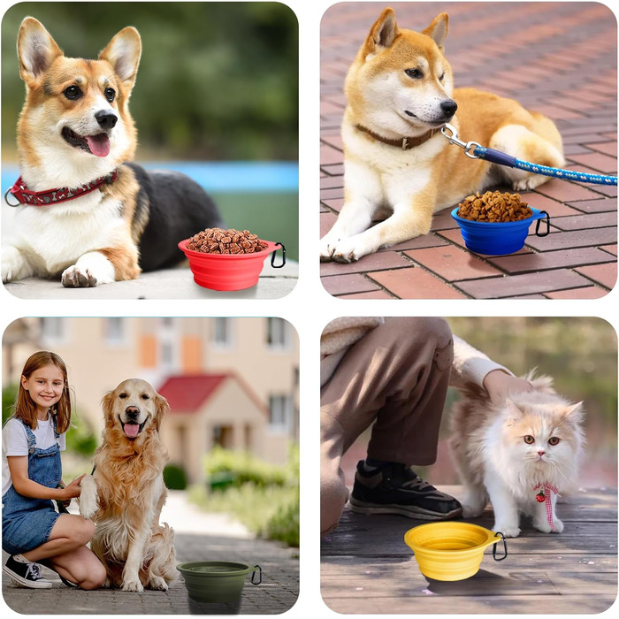 Складані годівниці для собак PetBonus (2 шт.) - силіконові миски для води та корму для собак, котів, в дорогу, з карабіном (1000 мл, чорний, червоний)